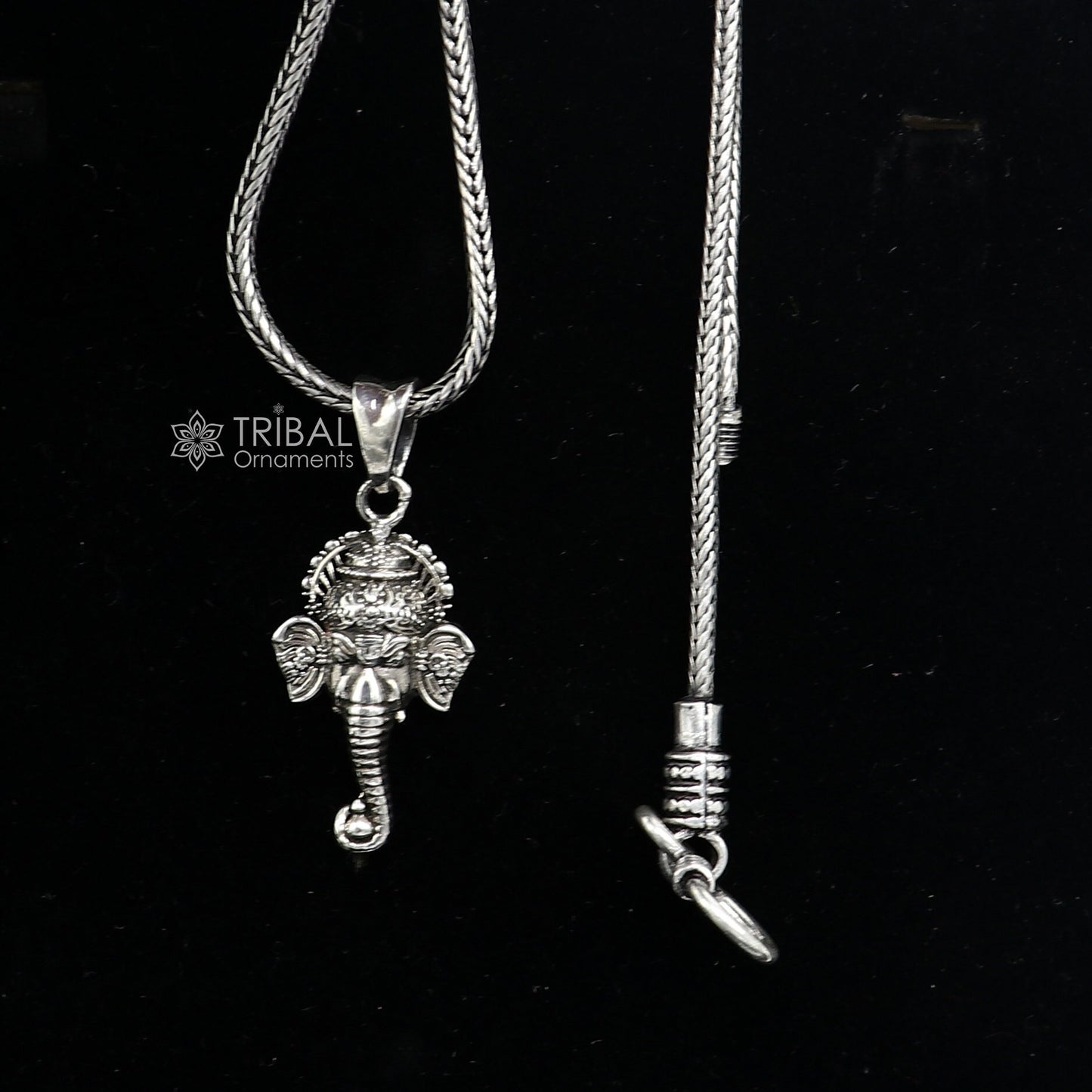 925 pure silver Ganesha FACE pendant best gifting pendant, wheat chain necklace locket best gifting jewelry NSP730 - TRIBAL ORNAMENTS