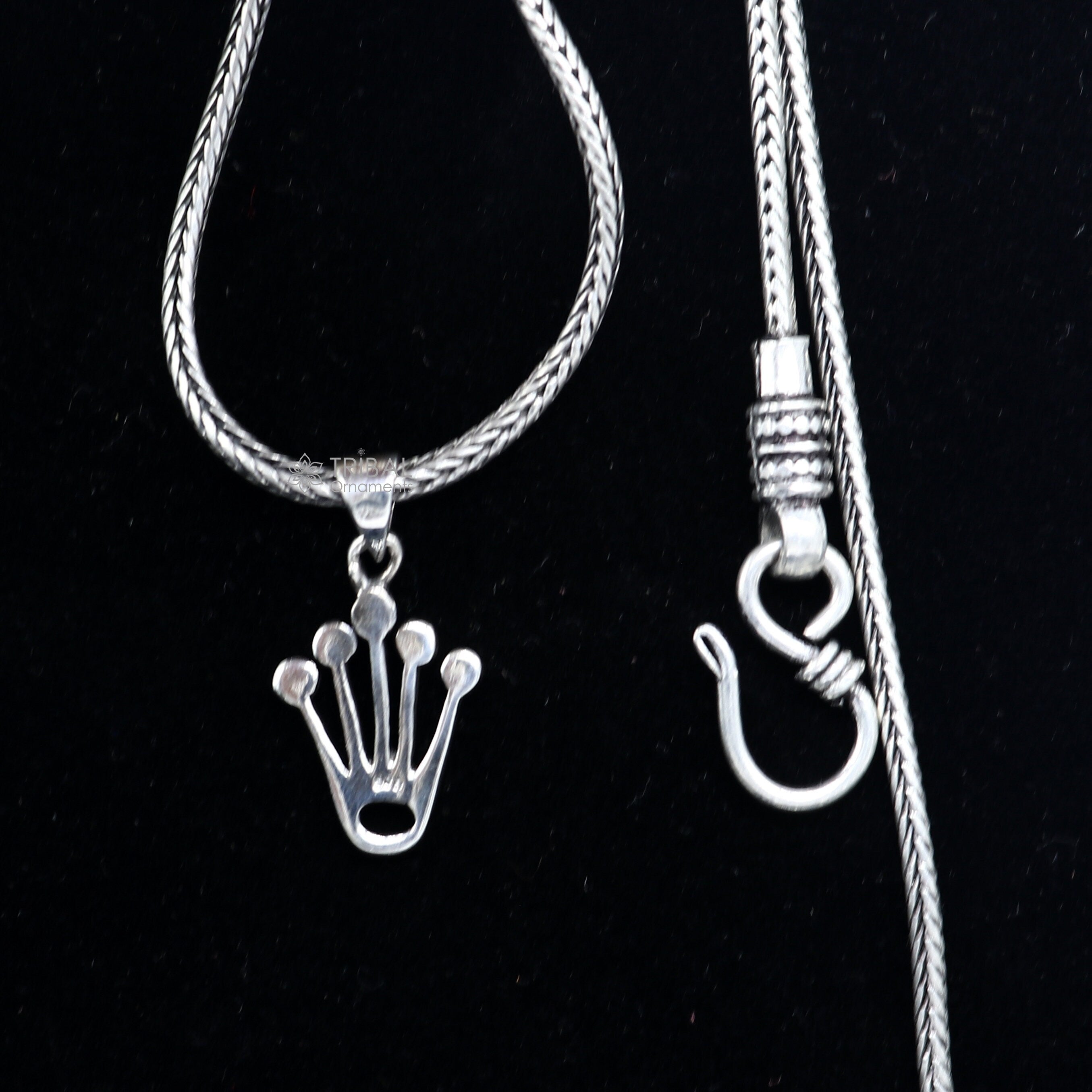 925 pure silver KING CROWN pendant with wheat chain necklace