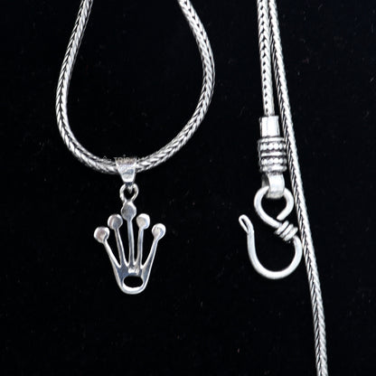 925 silver KING CROWN pendant with wheat chain necklace, unisex tribal jewelry, delicate design, perfect for gifting.