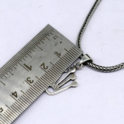 925 pure silver king crown pendant with wheat chain necklace, unisex jewelry, tribal ornaments, delicate and stylish accessory