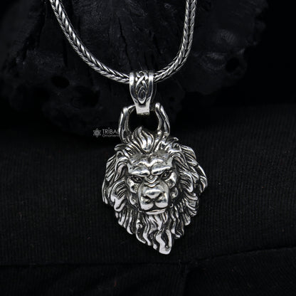 925 silver lion face pendant with wheat chain, unisex jewelry from Tribal Ornaments, ideal for gifting and everyday wear.
