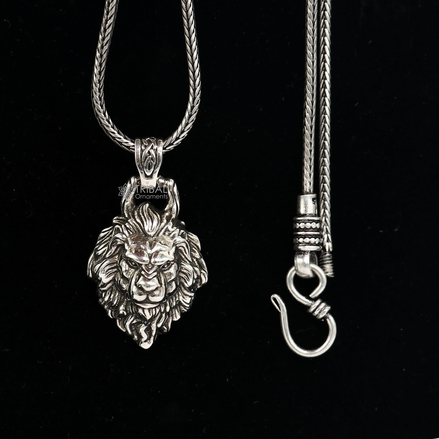 925 pure silver LION FACE pendant best gifting pendant, wheat chain necklace locket best gifting jewelry NSP729 - TRIBAL ORNAMENTS