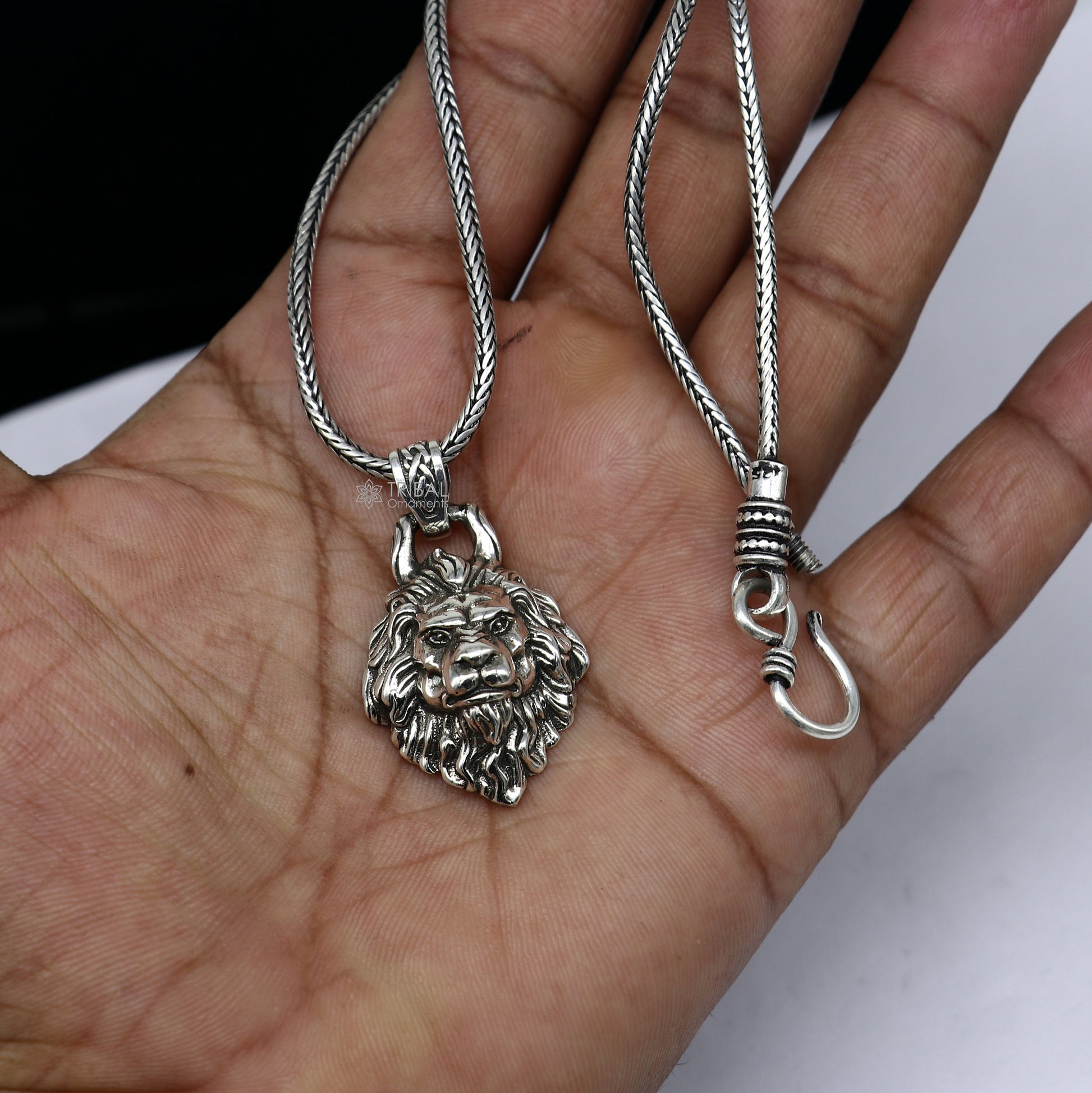 925 pure silver LION FACE pendant best gifting pendant, wheat chain necklace locket best gifting jewelry NSP729 - TRIBAL ORNAMENTS