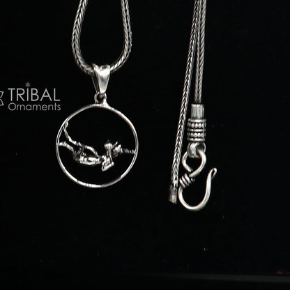 925 silver Lord Hanuman pendant necklace, unisex design with wheat chain, delicate tribal jewelry for gifting or personal wear.