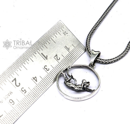 925 silver Lord Hanuman pendant with wheat chain necklace, unisex tribal jewelry, detailed religious symbol, perfect gift accessory.