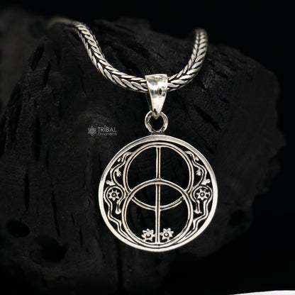 925 pure silver Chalice Well Sacred Geometry pendant with wheat chain, delicate jewelry by TRIBAL ORNAMENTS.