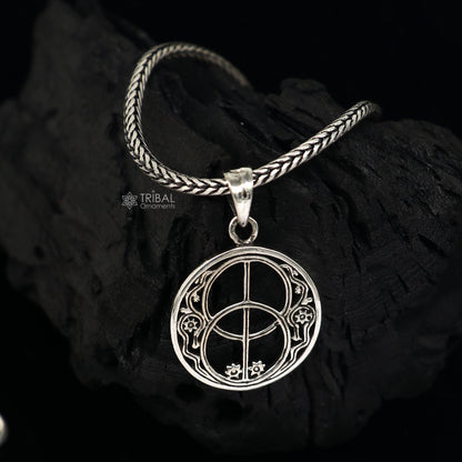 925 pure silver Chalice Well Sacred Geometry pendant on a delicate wheat chain necklace, featuring intricate tribal ornament design.