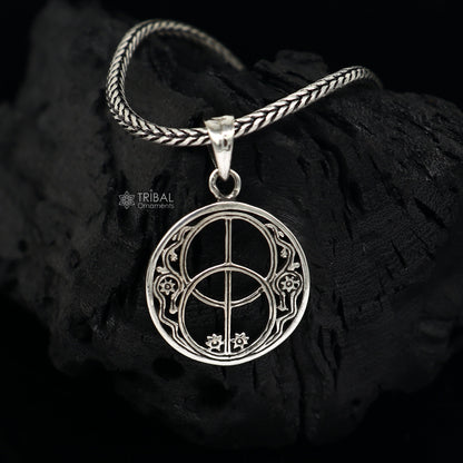 925 silver Chalice Well Sacred Geometry pendant with wheat chain, delicate jewelry, handcrafted by TRIBAL ORNAMENTS.