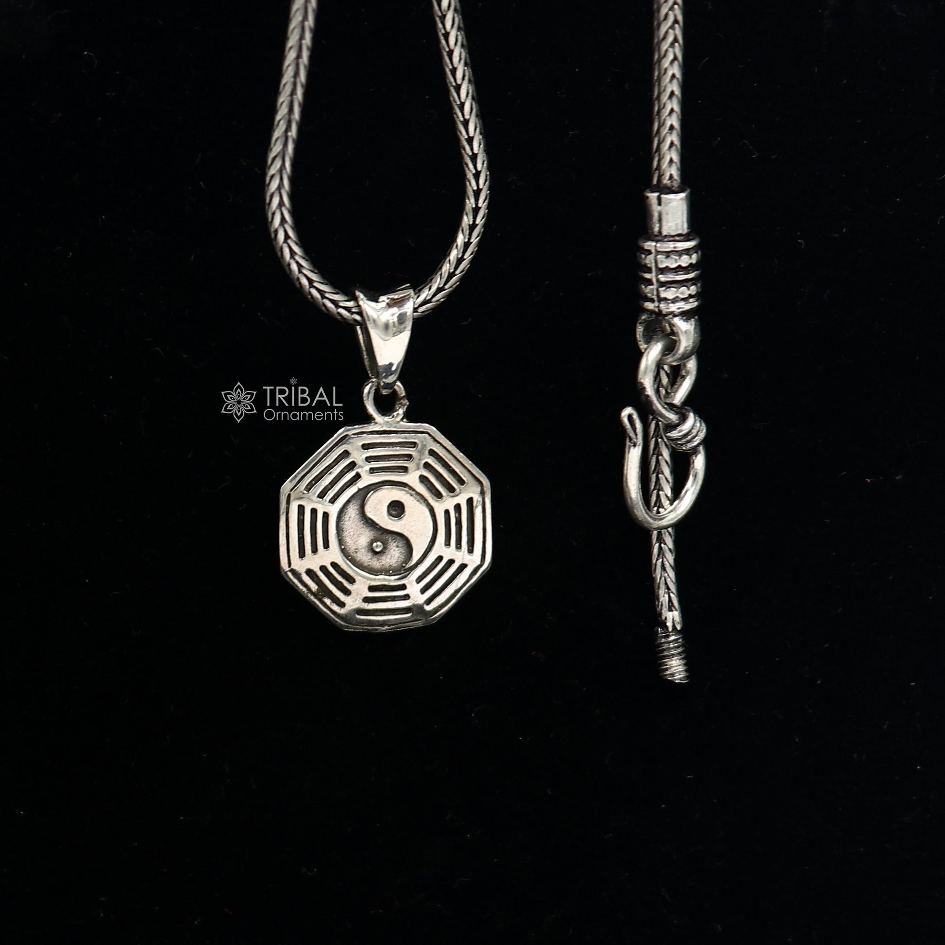 925 pure silver Silver Heaven Ba gua Symbol design pendant, wheat chain necklace locket best gifting delicate unisex  jewelry nsp736 - TRIBAL ORNAMENTS