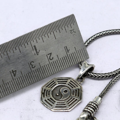 925 pure silver Heaven Ba Gua symbol pendant with wheat chain, unisex jewelry, delicate design, ideal for gifting by Tribal Ornaments