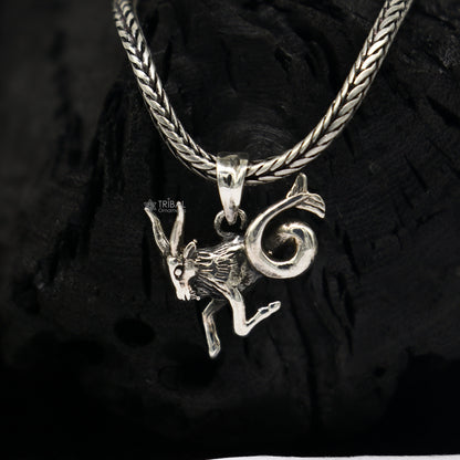 925 silver Zodiac Capricorn pendant with wheat chain, featuring horoscope symbol, delicate jewelry, ideal for gifting by Tribal Ornaments.