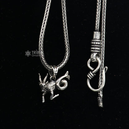 925 pure silver Zodiac Capricorn pendant featuring the horoscope symbol, with a delicate wheat chain necklace.