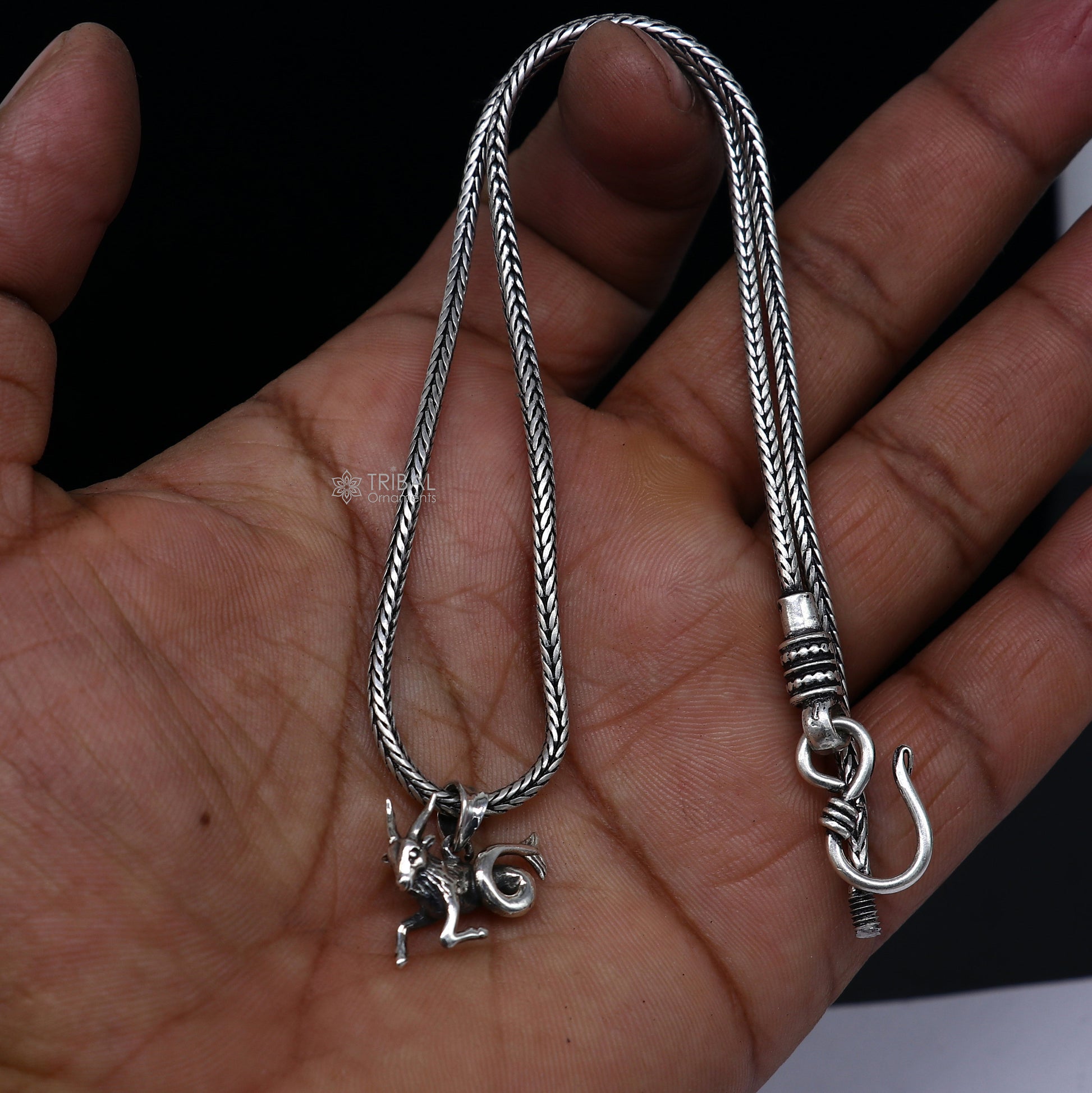 925 pure silver Silver Zodiac Horoscope Capricorn Sign symbol pendant, wheat chain necklace locket best gifting delicate jewelry nsp735 - TRIBAL ORNAMENTS