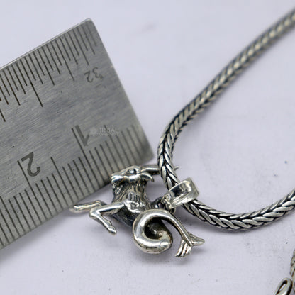 925 pure silver Zodiac Capricorn pendant with wheat chain, delicate horoscope jewelry by TRIBAL ORNAMENTS, perfect for gifting.