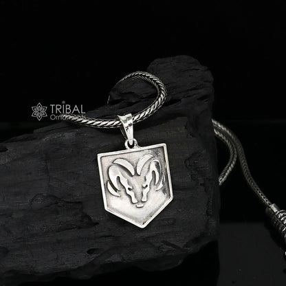 925 silver Aries zodiac symbol pendant with wheat chain necklace, delicate jewelry by Tribal Ornaments, suitable for gifting.