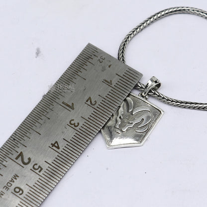 925 silver Aries zodiac sign pendant, delicate jewelry with wheat chain necklace, ideal for gifting, from Tribal Ornaments.