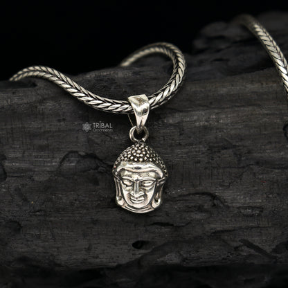 925 silver Lord Buddha face pendant by TRIBAL ORNAMENTS, featuring intricate design symbolizing inner peace and wisdom.
