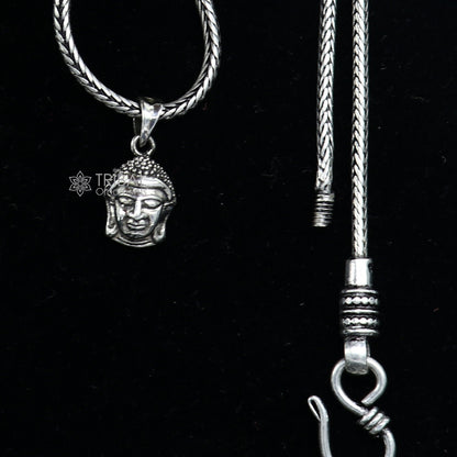 925 silver Lord Buddha face pendant by TRIBAL ORNAMENTS, showcasing intricate design symbolizing inner peace and wisdom.