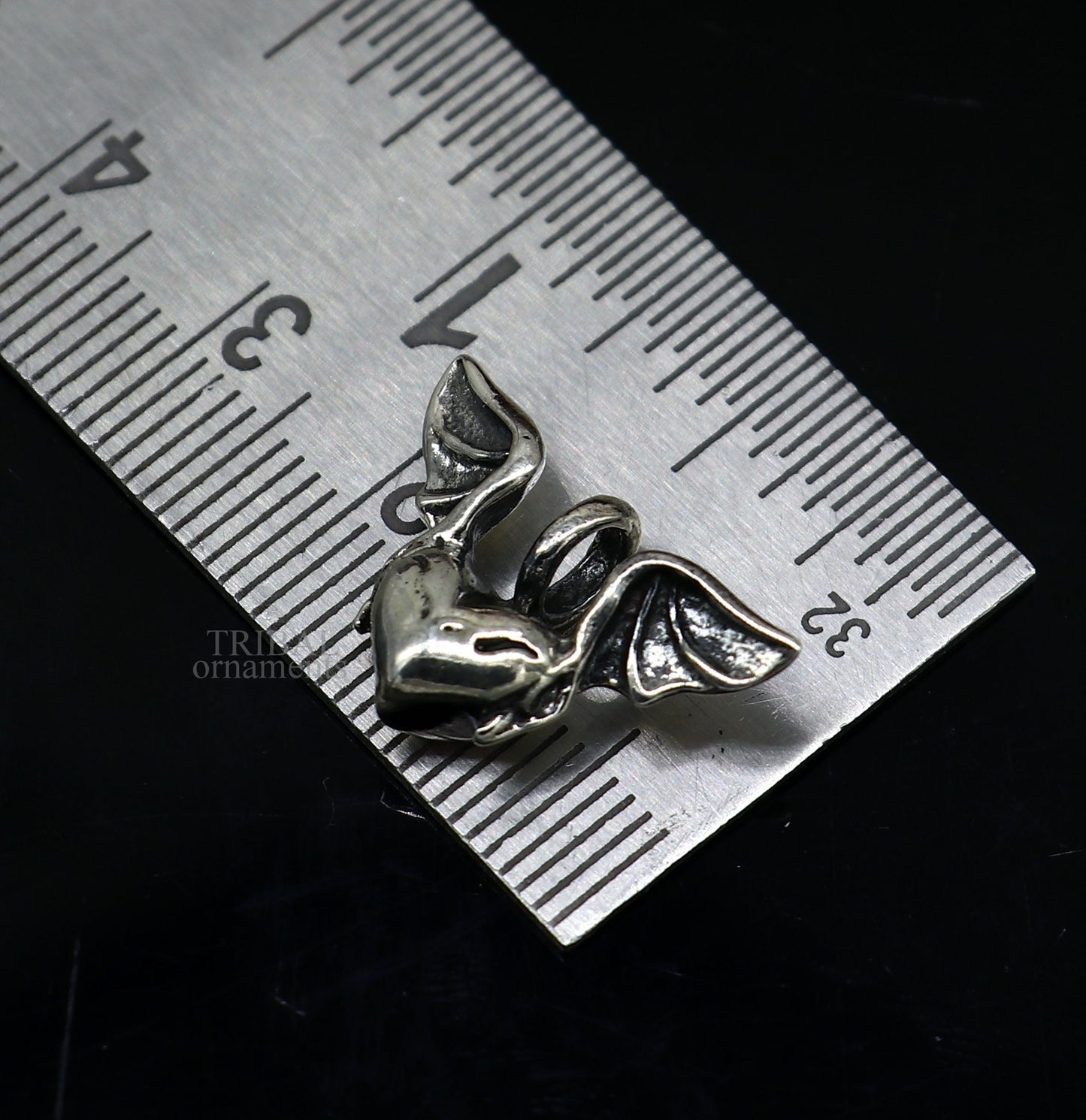Sterling silver heart pendant with feather design, handmade tribal jewelry, unisex stylish gift jewelry by TRIBAL ORNAMENTS