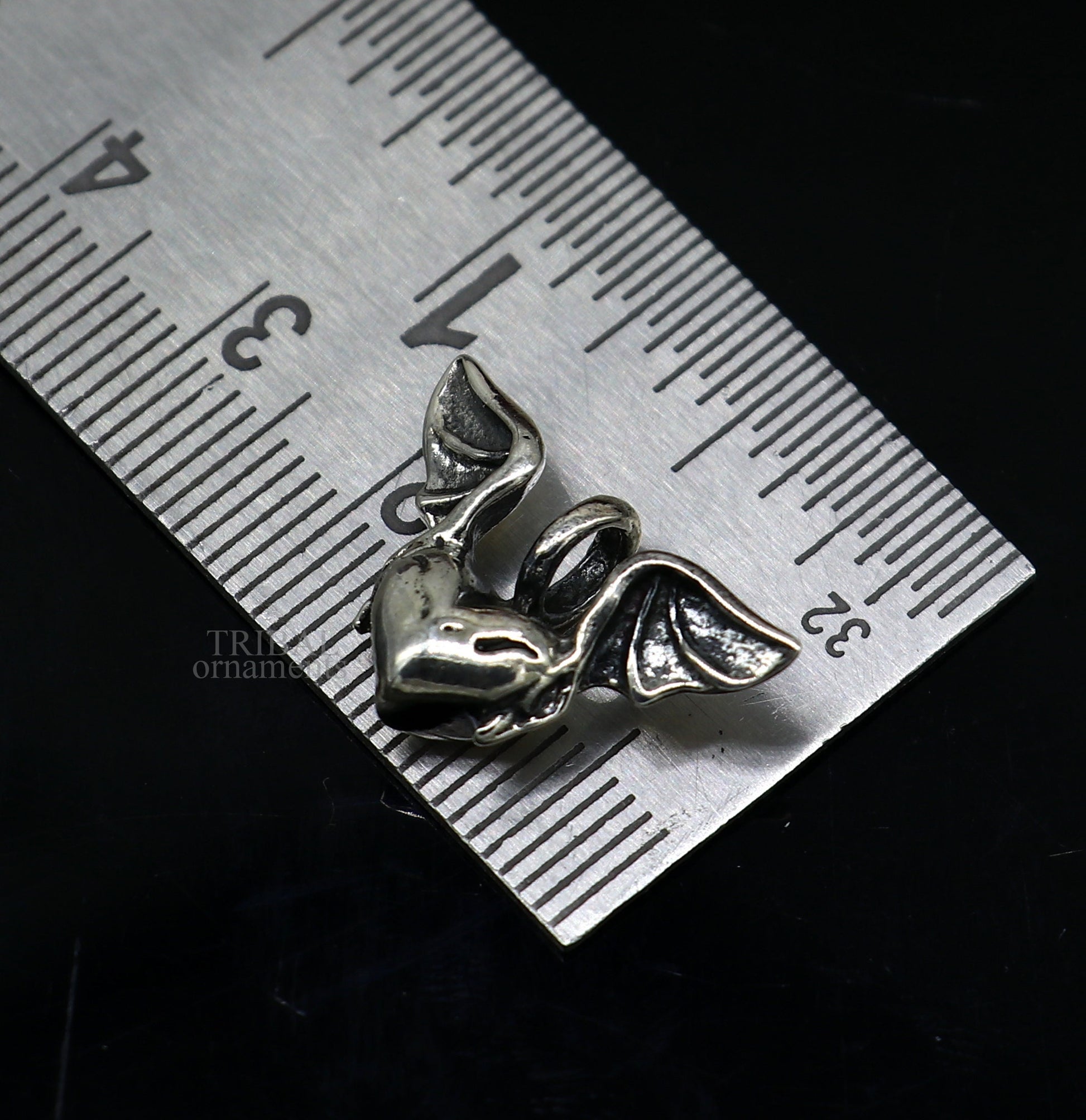Sterling silver heart pendant with feather design, handmade tribal jewelry, unisex stylish gift jewelry by TRIBAL ORNAMENTS