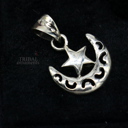 Sterling silver sun, moon, and star pendant by TRIBAL ORNAMENTS, handcrafted unisex jewelry with customized celestial design.