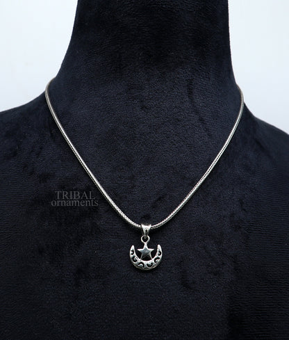 Sterling silver sun, moon, and star pendant by Tribal Ornaments featuring a handcrafted unisex design, stylish jewelry gift.