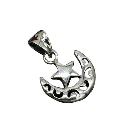 Sterling silver sun, moon, and star pendant by TRIBAL ORNAMENTS, unisex jewelry with handmade celestial design.