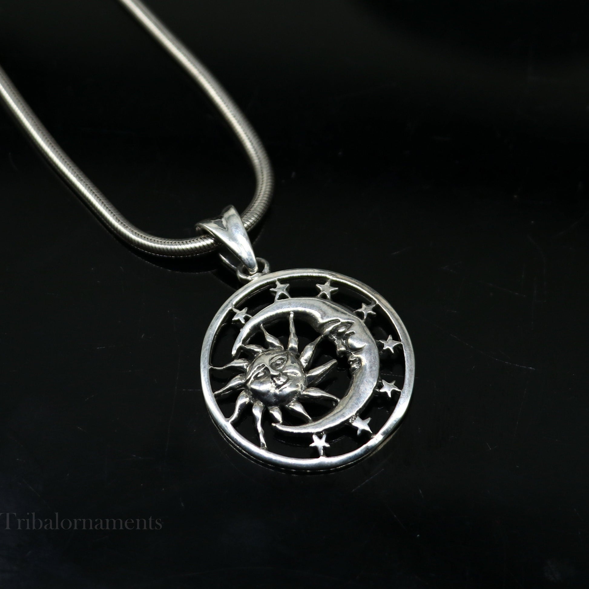 925 solid sterling silver handmade amazing sun moon and star design customized pendant stylish locket unisex gifting jewelry  ssp880 - TRIBAL ORNAMENTS