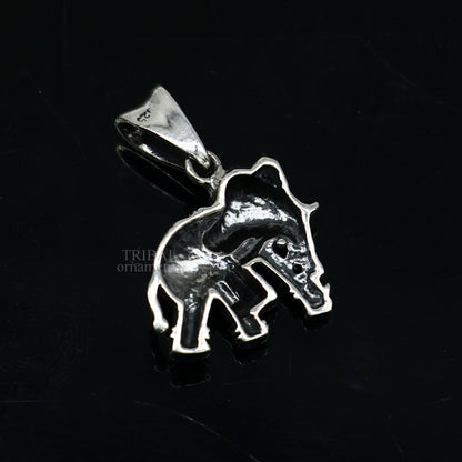 925 sterling silver elephant pendant from TRIBAL ORNAMENTS, detailed tribal jewelry design, perfect for gifting or everyday wear.
