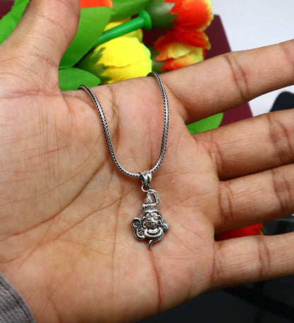925 sterling silver Lord Shiva pendant, unisex tribal jewelry featuring detailed Hindu idol design from TRIBAL ORNAMENTS.
