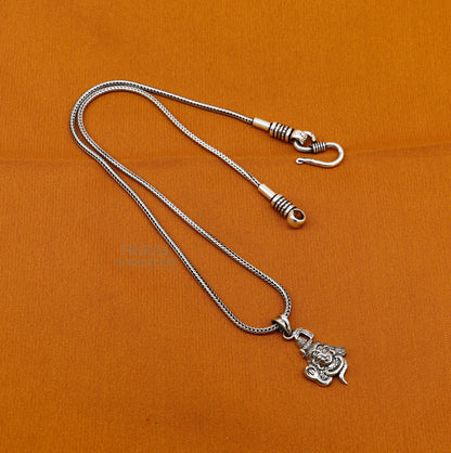 Sterling silver Lord Shiva pendant by TRIBAL ORNAMENTS, unisex Hindu jewelry featuring intricate Hindu idol design.