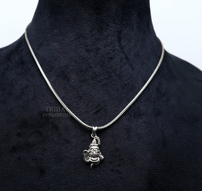925 sterling silver Lord Shiva pendant from TRIBAL ORNAMENTS, unisex Hindu idol jewelry with intricate design.