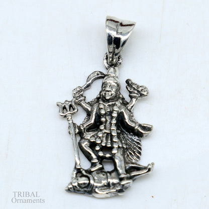 925 sterling silver Goddess Kalika Maa pendant featuring tribal design, personalized jewelry with blessing symbols, handcrafted tribal ornament.