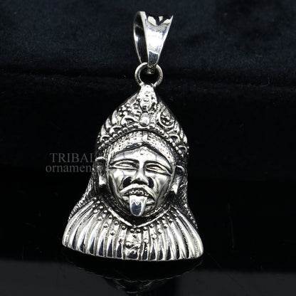 925 sterling silver Goddess Kali Maa pendant, unisex tribal jewelry featuring a detailed tribal ornament design.