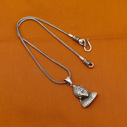 Sterling silver Goddess Kalika Maa pendant, unisex tribal jewelry featuring Kali Ma design, crafted by TRIBAL ORNAMENTS.
