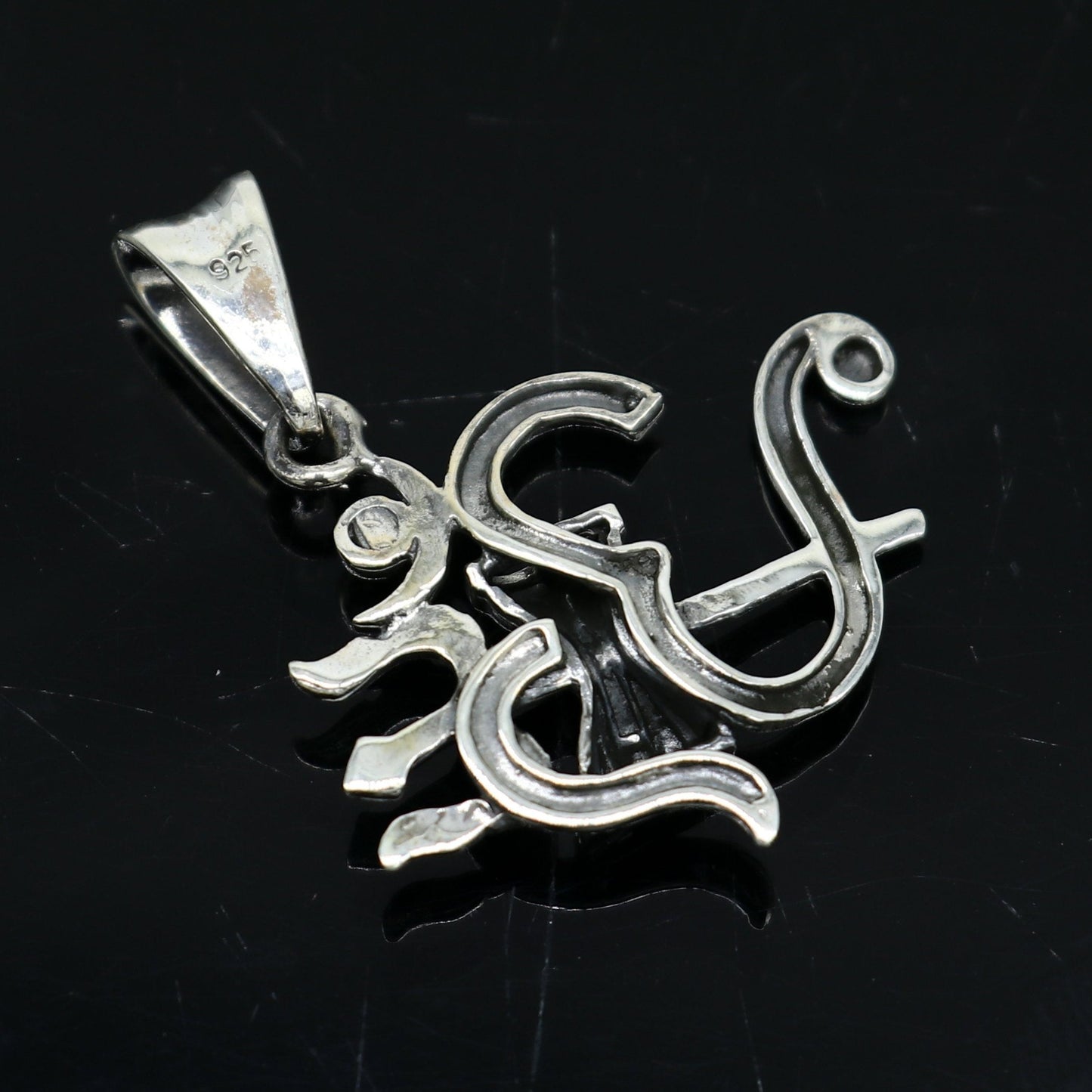 Sterling silver Aum OM with trident pendant by Tribal Ornaments, vintage-style unisex jewelry, intricate religious symbol design