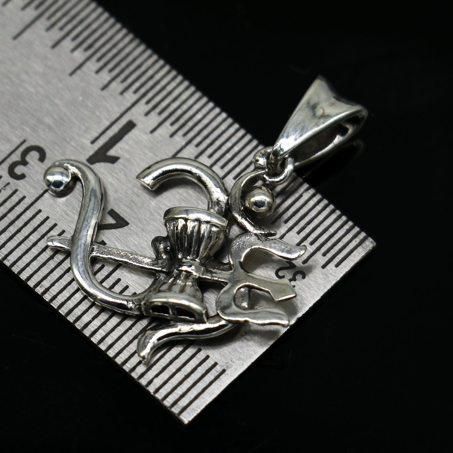 Sterling silver Aum OM pendant with trident design by Tribal Ornaments, unisex vintage-style jewelry, perfect for gifting.