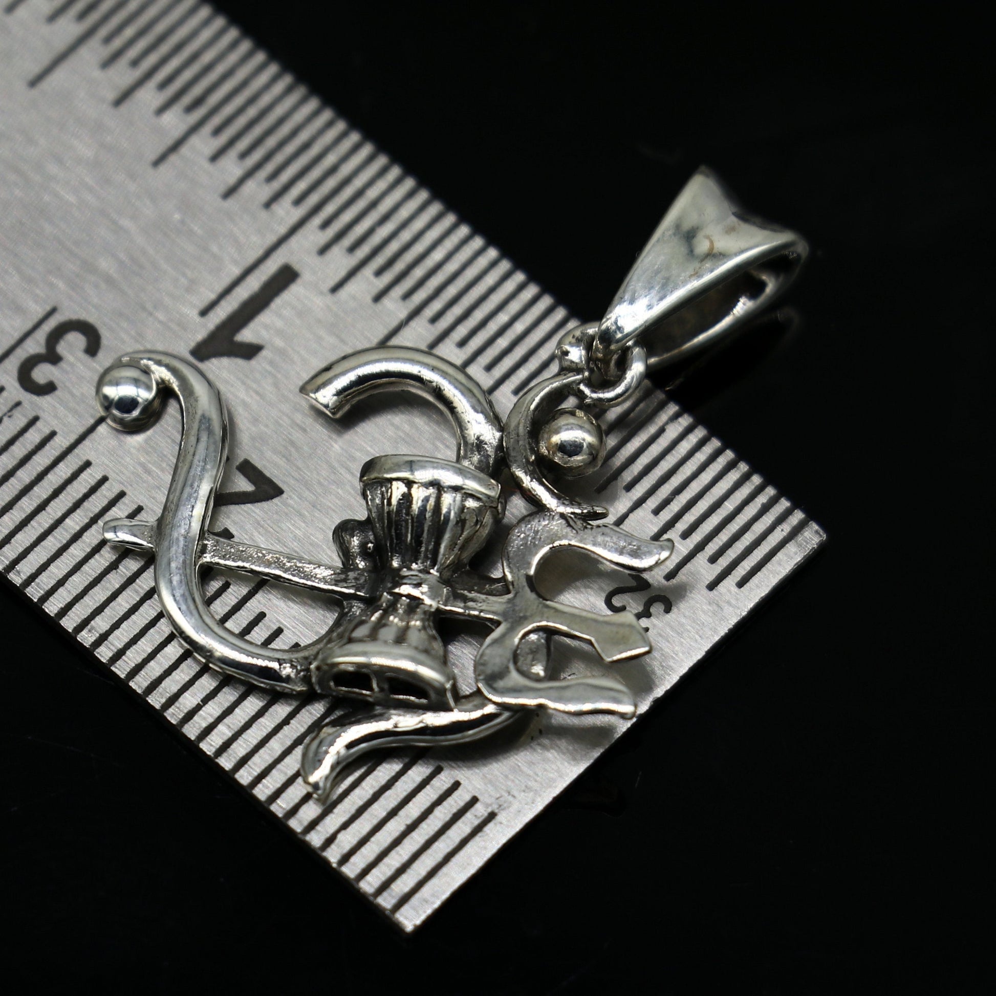 Sterling silver Aum OM pendant with trident design by Tribal Ornaments, unisex vintage-style jewelry, perfect for gifting.