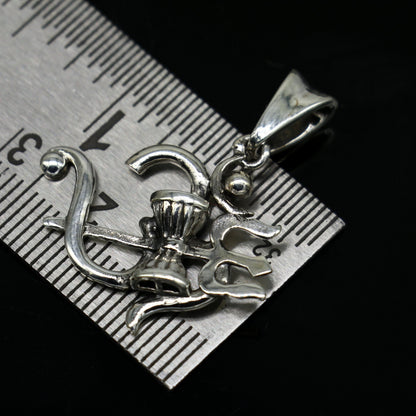 Sterling silver Aum OM pendant with trident design by Tribal Ornaments, unisex vintage-style jewelry, perfect for gifting.