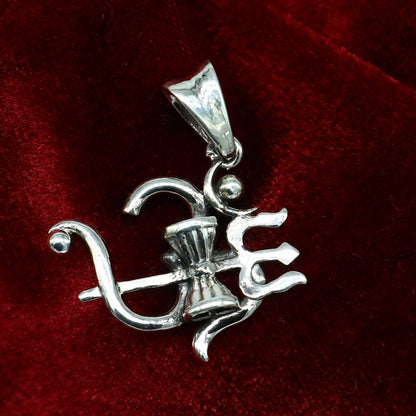 Sterling silver Aum OM pendant with trident design by Tribal Ornaments, unisex vintage-style jewelry for gifting and everyday wear.