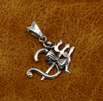 Sterling silver Aum OM pendant with trident, tribal ornament design, unisex jewelry, vintage style, handcrafted by TRIBAL ORNAMENTS.