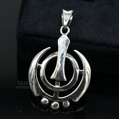 925 sterling silver Khalsa pendant with Sikha Sardar logo, customized design, featuring Waheguru symbol from Tribal Ornaments.