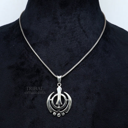 925 sterling silver Khalsa pendant featuring Sikha Sardar logo and Waheguru symbol, custom-designed jewelry from Tribal Ornaments.