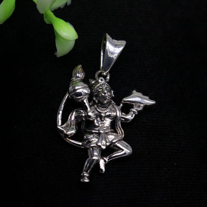 Sterling silver Lord Hanuman BajaranBali pendant by TRIBAL ORNAMENTS, vintage-style unisex jewelry with detailed tribal design.