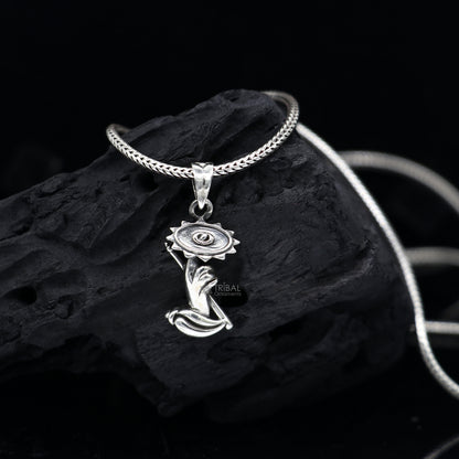 925 sterling silver Krishna Sudarshan Chakra flute and Shankh combo pendant jewelry by TRIBAL ORNAMENTS, featuring divine god-themed design.