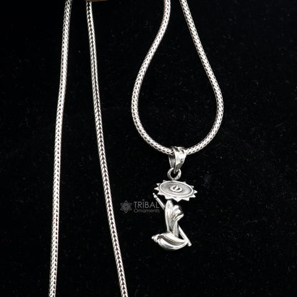 925 sterling silver Krishna Sudarshan Chakra flute and Shankh combo pendant jewelry, intricate divine Lord Krishna design, tribal style.