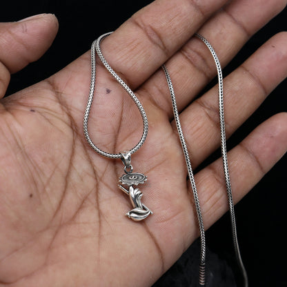 925 sterling silver Krishna Sudarshan Chakra flute and Shankh combo pendant necklace by TRIBAL ORNAMENTS, featuring divine god jewelry.