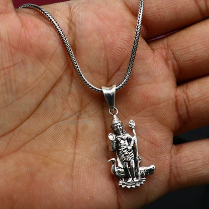 925 sterling silver Lord Murugan Kartikeya pendant from Tribal Ornaments, unisex divine jewelry with intricate handmade design.