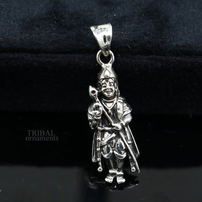 Sterling silver Lord Murugan Karthikeya pendant from TRIBAL ORNAMENTS, handcrafted elegant jewelry featuring divine Indian design.