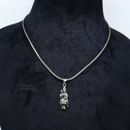 925 sterling silver Lord Murugan Kartikeya pendant from TRIBAL ORNAMENTS, featuring intricate divine Lord design in elegant handmade jewelry style.